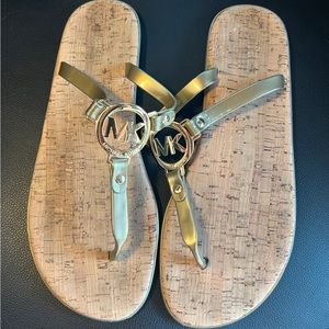 MK Michael Kors thong sandals gold cork